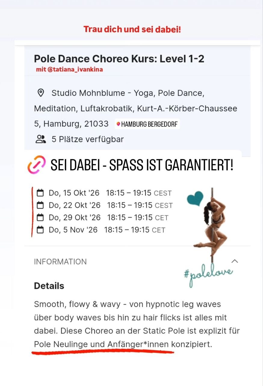 4-Wochen Anfänger*innen-Kurs - Studio Mohnblume