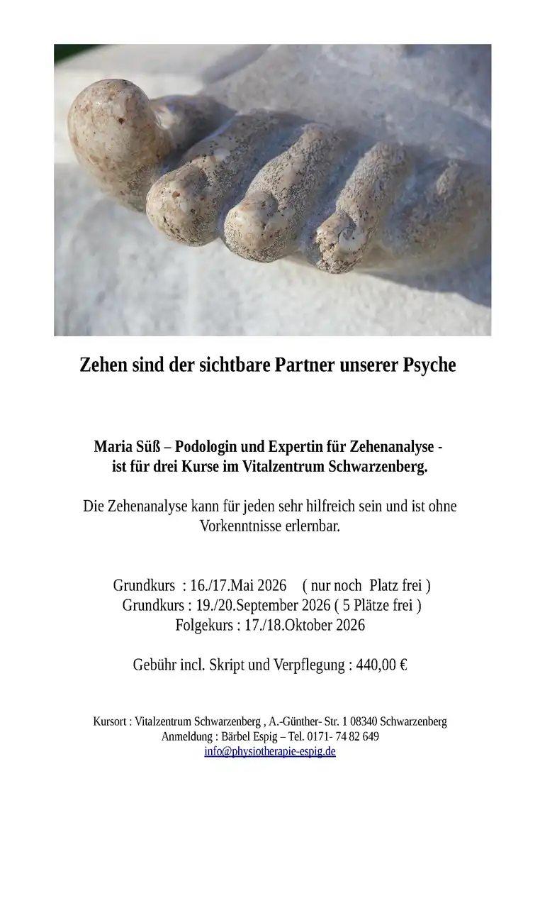 Folgekurs Zehenanalyse – Zehen sind der sichtbare Partner unserer Psyche